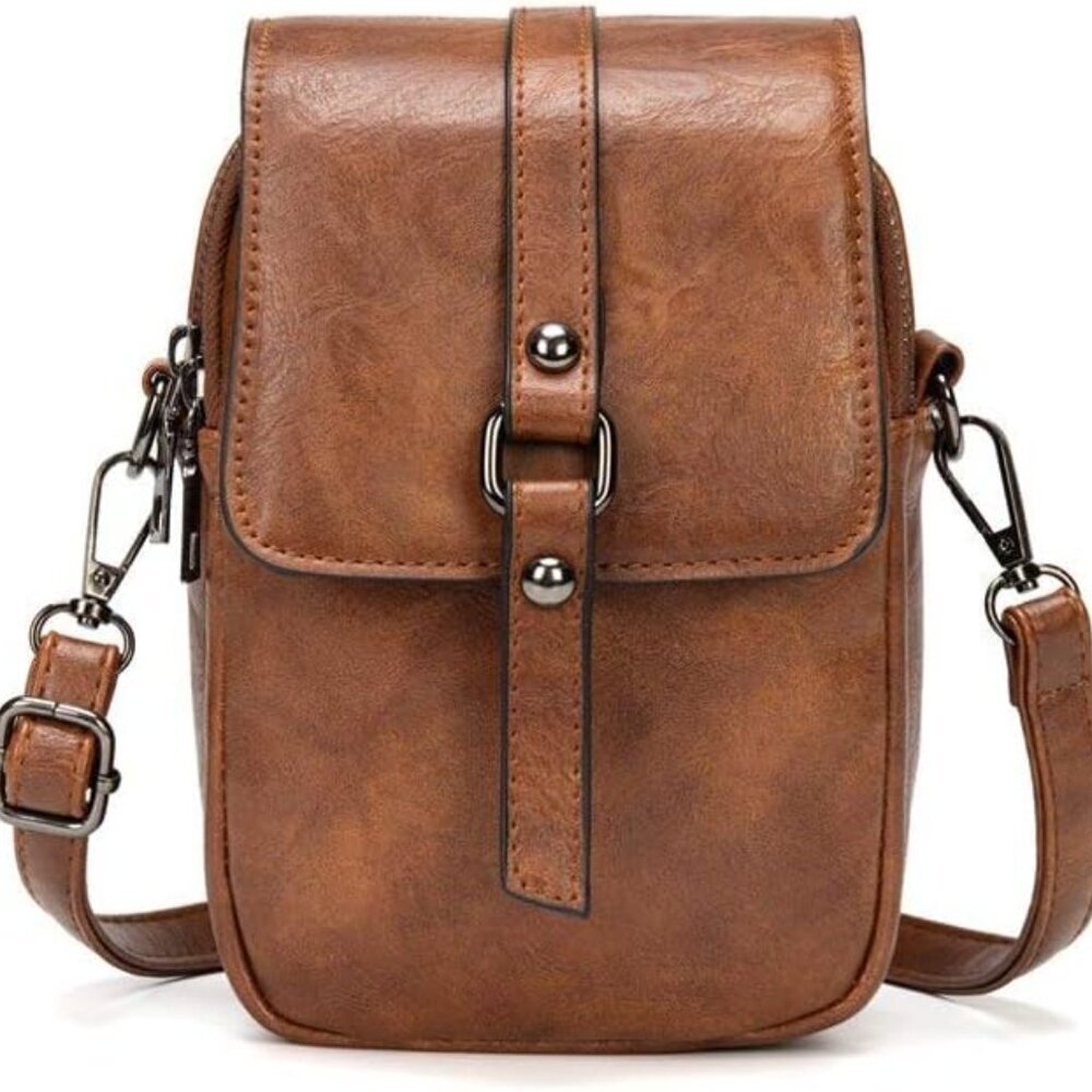 Vintage Crossbody Phone Bag for Women, Small PU Leather Shoulder Purse and Handb